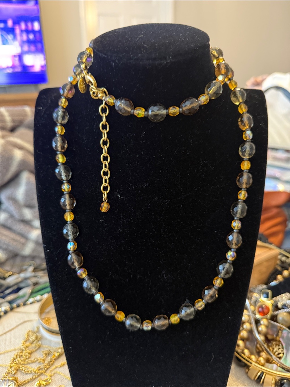 Joan Rivers Brown and Gold Faceted Bead Necklace